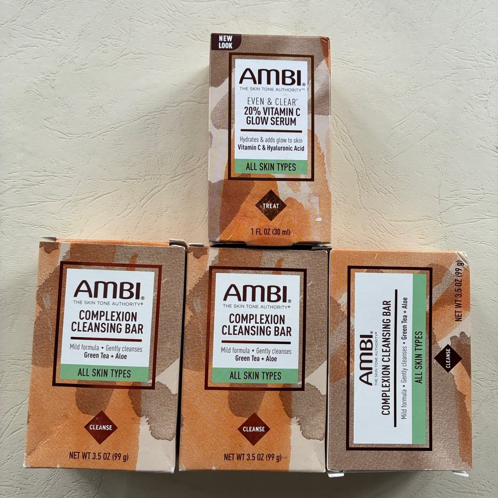 Lot of 4 Ambi Skincare 3 Complexion Cleansing Bars & 1 Vitamin C Glow Serum New